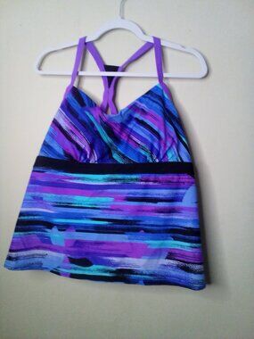 Zeroxposur Swimwear Tankini Top Women 1X Padded Stripe Purple Blue